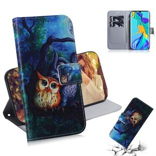 Oil Painting Owl Pattern Coloured Drawing Horizontal Flip Leather Case for Huawei P30 Pro, with Holder & Card Slots & Wallet