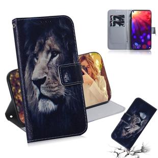 Lion Pattern Coloured Drawing Horizontal Flip Leather Case for Huawei Honor View 20, with Holder & Card Slots & Wallet