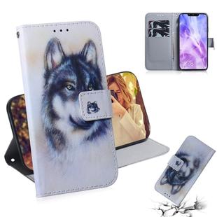 White Wolf Pattern Coloured Drawing Horizontal Flip Leather Case for Huawei Nova 3, with Holder & Card Slots & Wallet