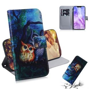 Oil Painting Owl Pattern Coloured Drawing Horizontal Flip Leather Case for Huawei Nova 3, with Holder & Card Slots & Wallet