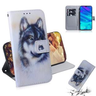 White Wolf Pattern Coloured Drawing Horizontal Flip Leather Case for Huawei P Smart (2019) / Honor 10 Lite, with Holder & Card Slots & Wallet