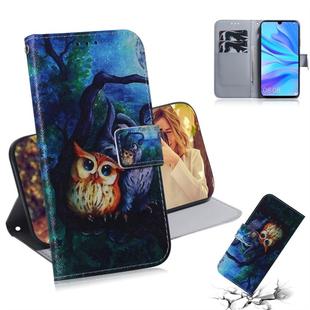 Oil Painting Owl Pattern Coloured Drawing Horizontal Flip Leather Case for Huawei P30 Lite / Nova 4e, with Holder & Card Slots & Wallet