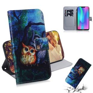 Oil Painting Owl Pattern Coloured Drawing Horizontal Flip Leather Case for Huawei Honor 8C, with Holder & Card Slots & Wallet