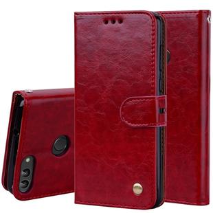 Business Style Oil Wax Texture Horizontal Flip Leather Case for Huawei P Smart / Enjoy 7S, with Holder & Card Slots & Wallet(Red)