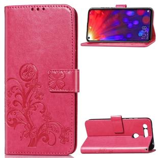 Lucky Clover Pressed Flowers Pattern Leather Case for Huawei V20, with Holder & Card Slots & Wallet & Hand Strap (Rose Red)