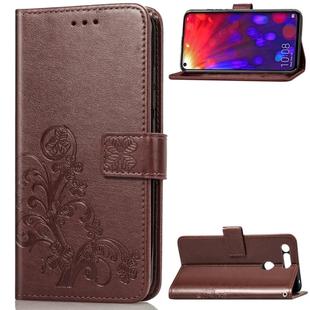 Lucky Clover Pressed Flowers Pattern Leather Case for Huawei V20, with Holder & Card Slots & Wallet & Hand Strap (Brown)