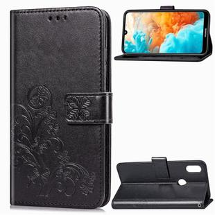 Lucky Clover Pressed Flowers Pattern Leather Case for Huawei Y6 2019, with Holder & Card Slots & Wallet & Hand Strap (Black)