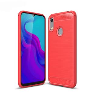 Brushed Texture Carbon Fiber Shockproof TPU Case for Huawei Honor 8A (Red)