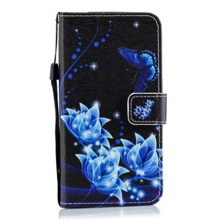 Blue Butterfly Flower Pattern Horizontal Flip Leather Case for Huawei Honor Play 8A, with Holder & Card Slots & Wallet
