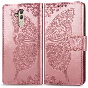 Butterfly Love Flowers Embossing Horizontal Flip Leather Case for Huawei Mate 20 Lite, with Holder & Card Slots & Wallet (Rose Gold)