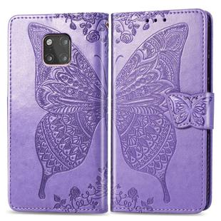 Butterfly Love Flowers Embossing Horizontal Flip Leather Case for Huawei Mate 20 Pro, with Holder & Card Slots & Wallet (Light Purple)