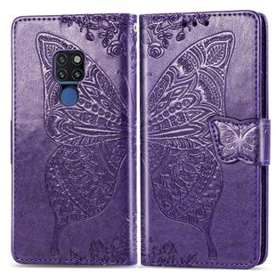 Butterfly Love Flowers Embossing Horizontal Flip Leather Case for Huawei Mate 20, with Holder & Card Slots & Wallet & Lanyard (Dark Purple)