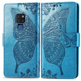 Butterfly Love Flowers Embossing Horizontal Flip Leather Case for Huawei Mate 20, with Holder & Card Slots & Wallet & Lanyard (Blue)