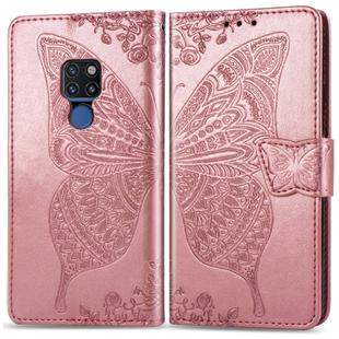 Butterfly Love Flowers Embossing Horizontal Flip Leather Case for Huawei Mate 20, with Holder & Card Slots & Wallet & Lanyard (Rose Gold)