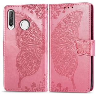 Butterfly Love Flowers Embossing Horizontal Flip Leather Case for Huawei P30 Lite / Nova 4e, with Holder & Card Slots & Wallet & Lanyard (Pink)