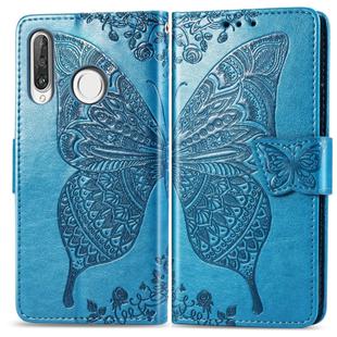 Butterfly Love Flowers Embossing Horizontal Flip Leather Case for Huawei P30 Lite / Nova 4e, with Holder & Card Slots & Wallet & Lanyard (Blue)