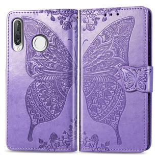 Butterfly Love Flowers Embossing Horizontal Flip Leather Case for Huawei P30 Lite / Nova 4e, with Holder & Card Slots & Wallet & Lanyard (Light Purple)