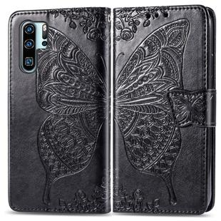 Butterfly Love Flowers Embossing Horizontal Flip Leather Case for Huawei P30 Pro, with Holder & Card Slots & Wallet & Lanyard (Black)