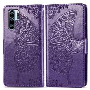 Butterfly Love Flowers Embossing Horizontal Flip Leather Case for Huawei P30 Pro, with Holder & Card Slots & Wallet & Lanyard (Dark Purple)
