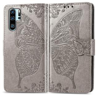 Butterfly Love Flowers Embossing Horizontal Flip Leather Case for Huawei P30 Pro, with Holder & Card Slots & Wallet & Lanyard (Grey)