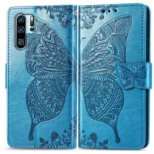 Butterfly Love Flowers Embossing Horizontal Flip Leather Case for Huawei P30 Pro, with Holder & Card Slots & Wallet & Lanyard (Blue)