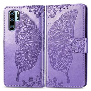 Butterfly Love Flowers Embossing Horizontal Flip Leather Case for Huawei P30 Pro, with Holder & Card Slots & Wallet & Lanyard (Light Purple)