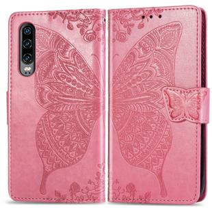 Butterfly Love Flowers Embossing Horizontal Flip Leather Case for Huawei P30, with Holder & Card Slots & Wallet & Lanyard (Pink)