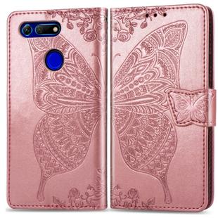 Butterfly Love Flowers Embossing Horizontal Flip Leather Case for Huawei V20, with Holder & Card Slots & Wallet & Lanyard (Rose Gold)