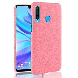 Shockproof Crocodile Texture PC + PU Case for Huawei nova 4e (Pink)
