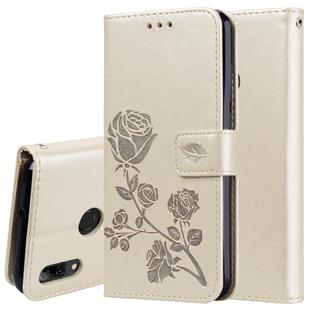 Rose Embossed Horizontal Flip PU Leather Case for Huawei P Smart 2019, with Holder & Card Slots & Wallet(Gold)