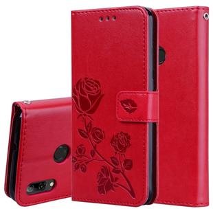 Rose Embossed Horizontal Flip PU Leather Case for Huawei P Smart 2019, with Holder & Card Slots & Wallet (Red)
