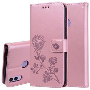 Rose Embossed Horizontal Flip PU Leather Case for Huawei Honor 8C, with Holder & Card Slots & Wallet (Rose Gold)