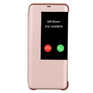 Litchi Texture Smart Horizontal Flip Leather Case for Huawei Mate 20 Pro, With Call Display ID (Rose Gold)