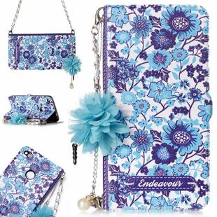 For Huawei  P8 Lite (2017) Blue and White Porcelain Pattern Horizontal Flip Leather Case with Holder & Card Slots & Pearl Flower Ornament & Chain