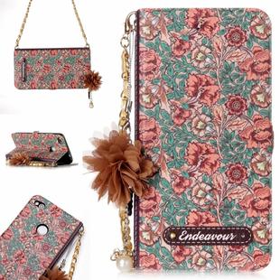 For Huawei  P8 Lite (2017) Impatiens Balsamina Pattern Horizontal Flip Leather Case with Holder & Card Slots & Pearl Flower Ornament & Chain