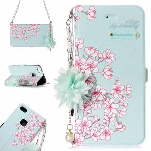 For Huawei  P10 Lite Sakura Flower Pattern Horizontal Flip Leather Case with Holder & Card Slots & Pearl Flower Ornament & Chain