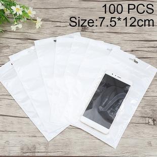 100 PCS 7.5cm x 12cm Hang Hole Clear Front White Pearl Jewelry Zip Lock Packaging Bag, Custom Printing and Size are welcome