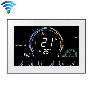 BHT-8000-GCLW Controlling Water/Gas Boiler Heating Energy-saving and Environmentally-friendly Smart Home Negative Display LCD Screen Round Room Thermostat with WiFi(White)