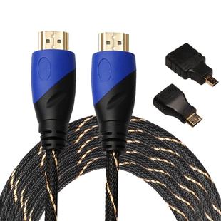 5m HDMI 1.4 Version 1080P Woven Net Line Blue Black Head HDMI Male to HDMI Male Audio Video Connector Adapter Cable with Mini HDMI & Micro HDMI Adapter Set