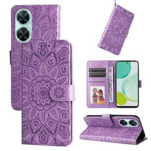 For Huawei nova 11i / Maimang 20 5G / Enjoy 60 Pro Embossed Sunflower Leather Phone Case (Purple)