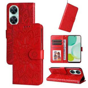 For Huawei nova 11i / Maimang 20 5G / Enjoy 60 Pro Embossed Sunflower Leather Phone Case (Red)