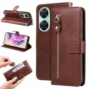 For Huawei nova 11i / Maimang 20 5G / Enjoy 60 Pro Fashion Calf Texture Zipper Leather Phone Case (Brown)