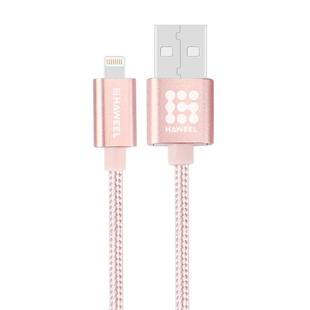 HAWEEL 1m Nylon Woven Metal Head 3A 8 Pin to USB 2.0 Sync Data Charging Cable for iPhone, iPad(Rose Gold)