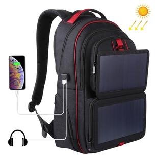 HAWEEL 14W Foldable Solar Power Outdoor Portable Canvas Dual Shoulders Laptop Backpack, USB Output: 5V 2.1A Max(Black)