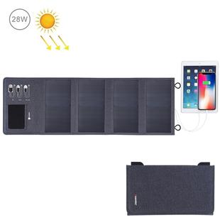 HAWEEL 28W Foldable Solar Panel Charger 8000mAh Power Bank with 5V 3.5A Max Dual USB Ports(Black)