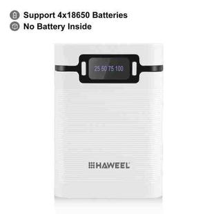 HAWEEL DIY 4x 18650 Battery (Not Included) 10000mAh Dual-way QC Charger Power Bank Shell Box with 2x USB Output & Display, Support PD / QC / SCP / FCP / AFC / PPS / PE (White)