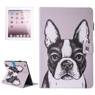 For iPad 4 / 3 / 2 Painting Bulldog Pattern Horizontal Flip Leather Case with Holder & Wallet & Card Slots & Pen Slot