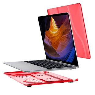 Multi-function Ultra-thin Translucent Heat Dissipation Laptop PC Protective Case for MacBook Air 13.3 inch(2018), with Holder & Handle & Slip-resistant Feet(Red)