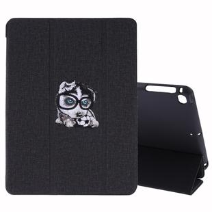 Embroidery Pattern Silk Texture Horizontal Flip Leather Case for iPad 9.7 / Air 2 / Air, with Three-folding Holder & Sleep / Wake-up Function(Black)