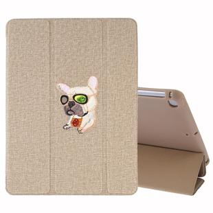 Embroidery Pattern Silk Texture Horizontal Flip Leather Case for iPad 9.7 / Air 2 / Air, with Three-folding Holder & Sleep / Wake-up Function(Gold)